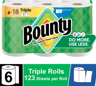 Bounty Paper Towels Select A Size White 6 Triple Rolls 123 Sheets Per Roll